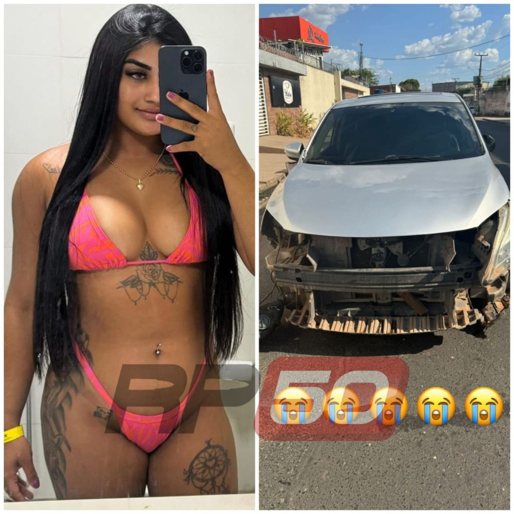 Blogueira Vanessa Brandão e seu carro avariado